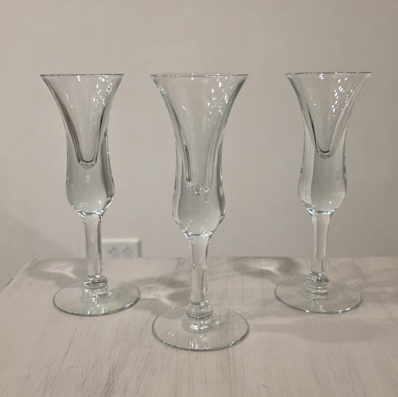 Other - Vintage hand-blown clear glass cordial/ sherry glass with flared rim. Set Of 3